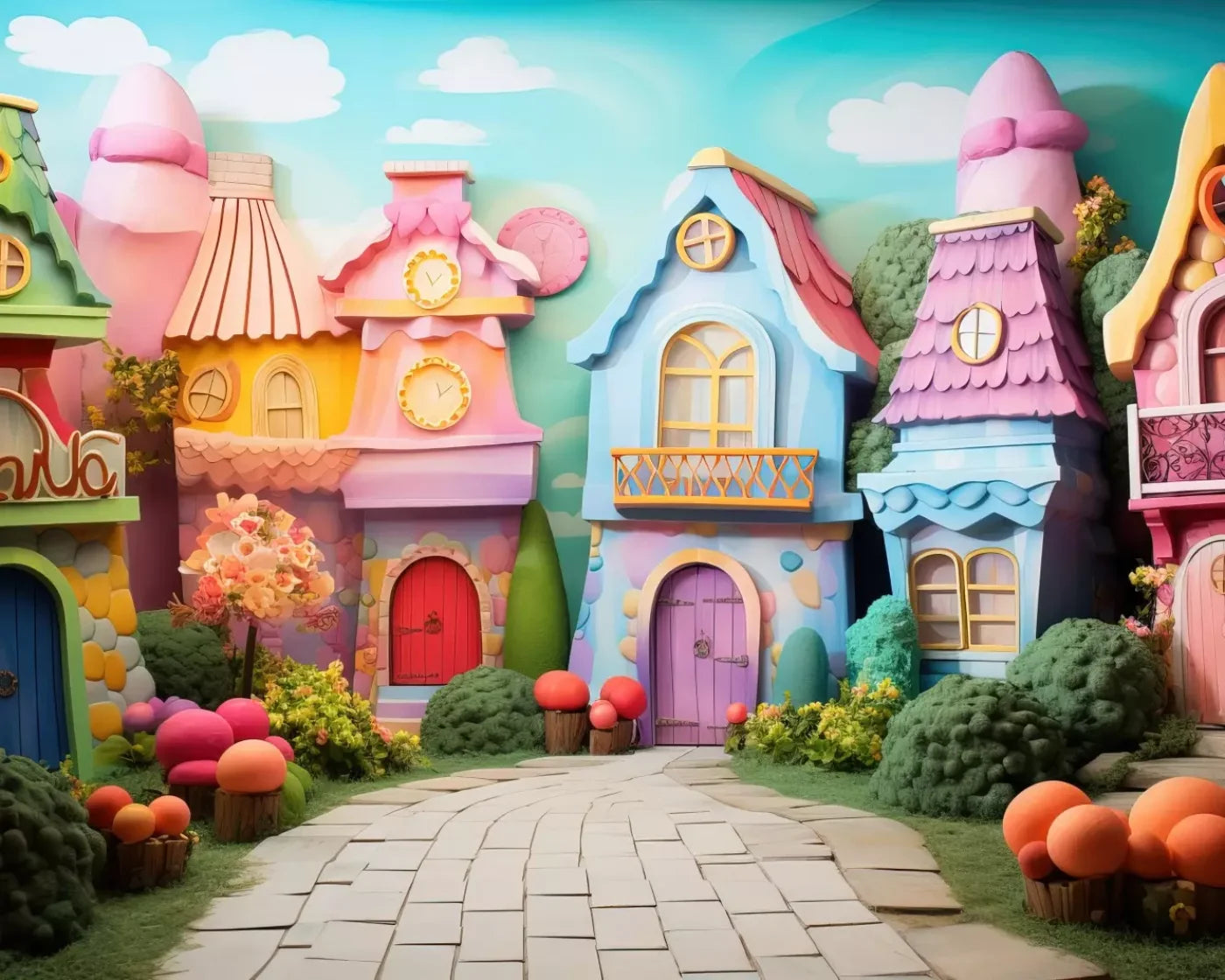 Rainbow Town 10’X8’ Fleece (120 X 96 Inch) Backdrop