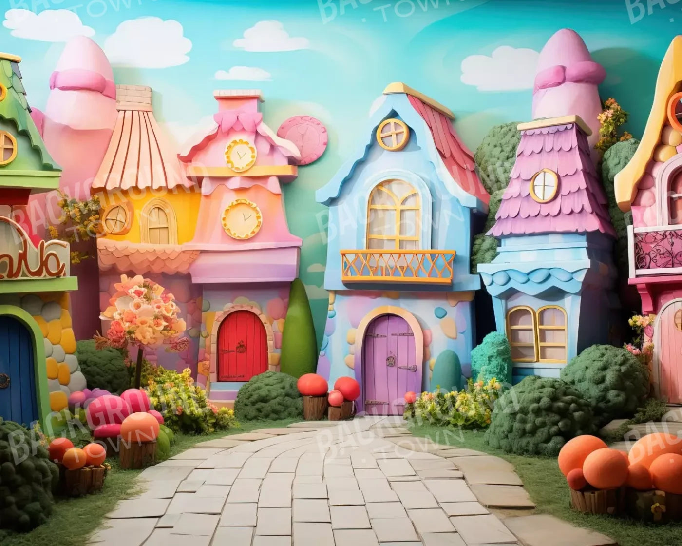 Rainbow Town 10’X8’ Fleece (120 X 96 Inch) Backdrop