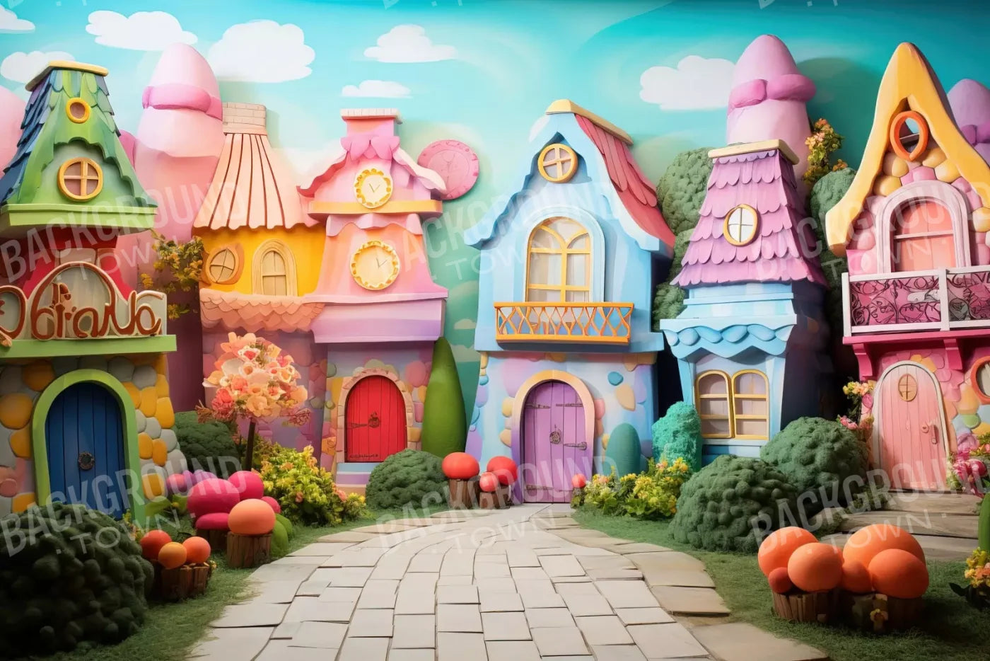 Rainbow Town 12’X8’ Ultracloth (144 X 96 Inch) Backdrop