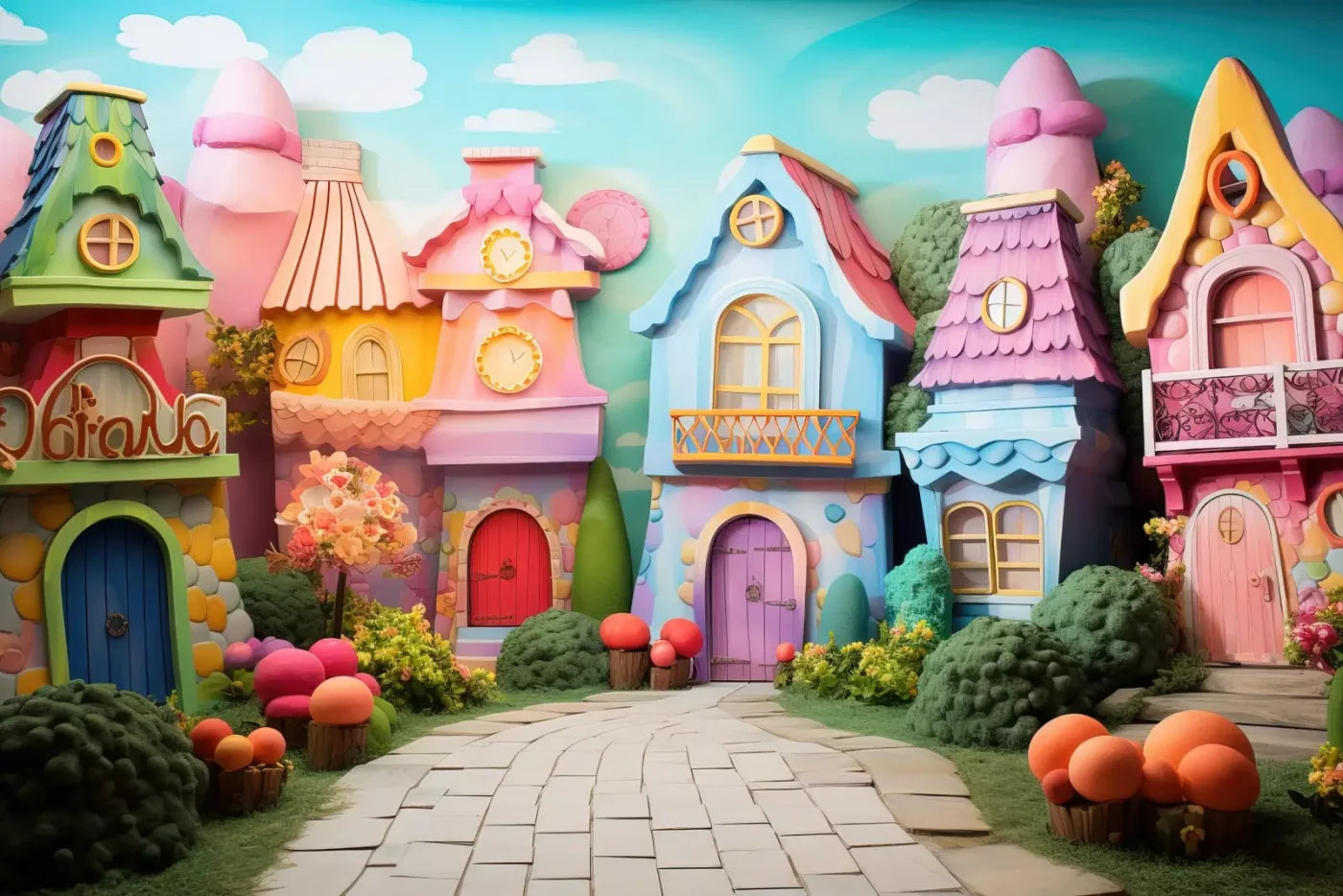 Rainbow Town 12’X8’ Ultracloth (144 X 96 Inch) Backdrop