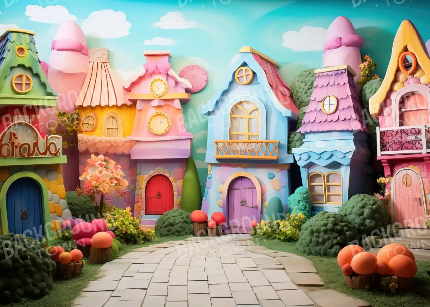 Rainbow Town 7’X5’ Ultracloth (84 X 60 Inch) Backdrop