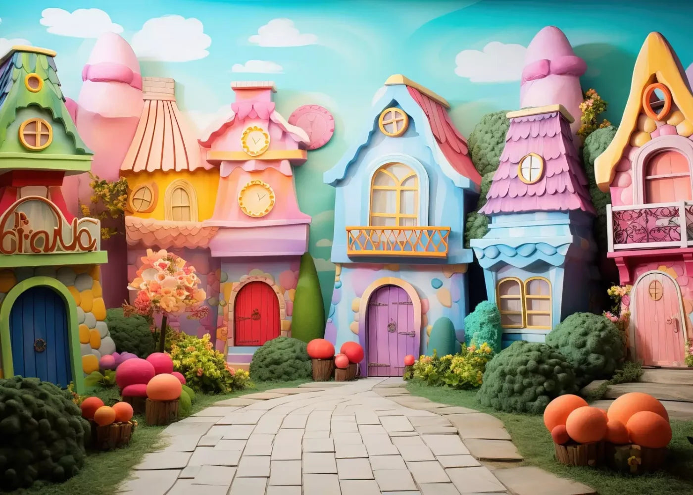 Rainbow Town 7’X5’ Ultracloth (84 X 60 Inch) Backdrop