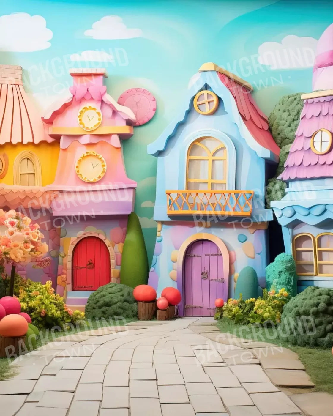 Rainbow Town 8’X10’ Fleece (96 X 120 Inch) Backdrop