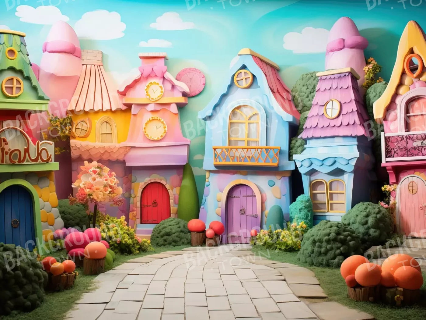 Rainbow Town 8’X6’ Fleece (96 X 72 Inch) Backdrop