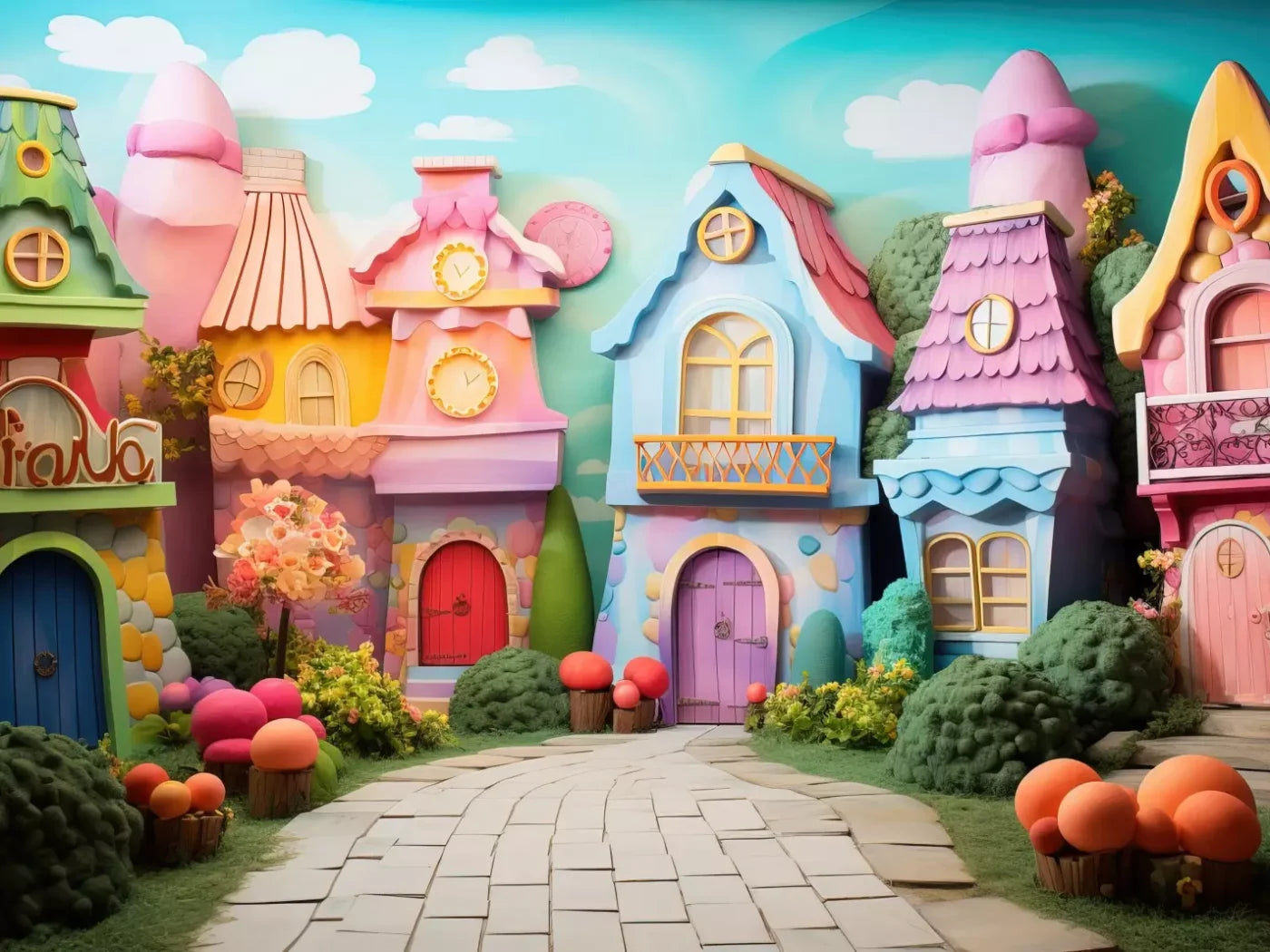 Rainbow Town 8’X6’ Fleece (96 X 72 Inch) Backdrop