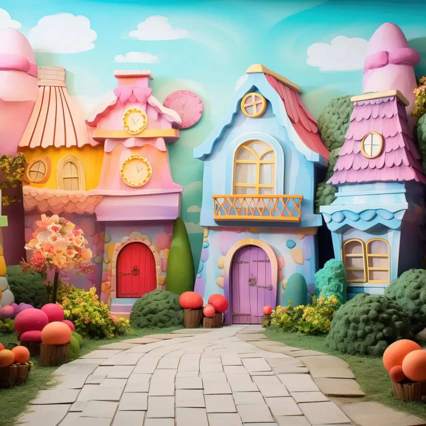 Rainbow Town 8’X8’ Fleece (96 X Inch) Backdrop
