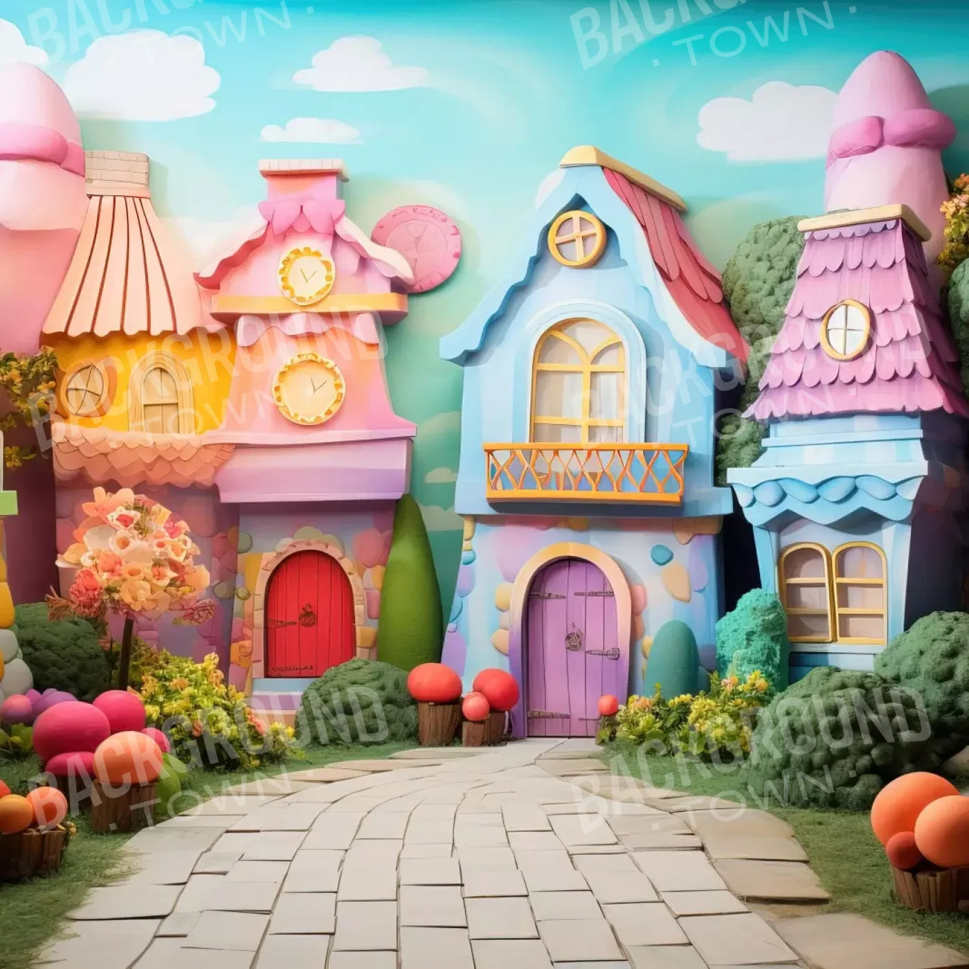 Rainbow Town 8’X8’ Fleece (96 X Inch) Backdrop