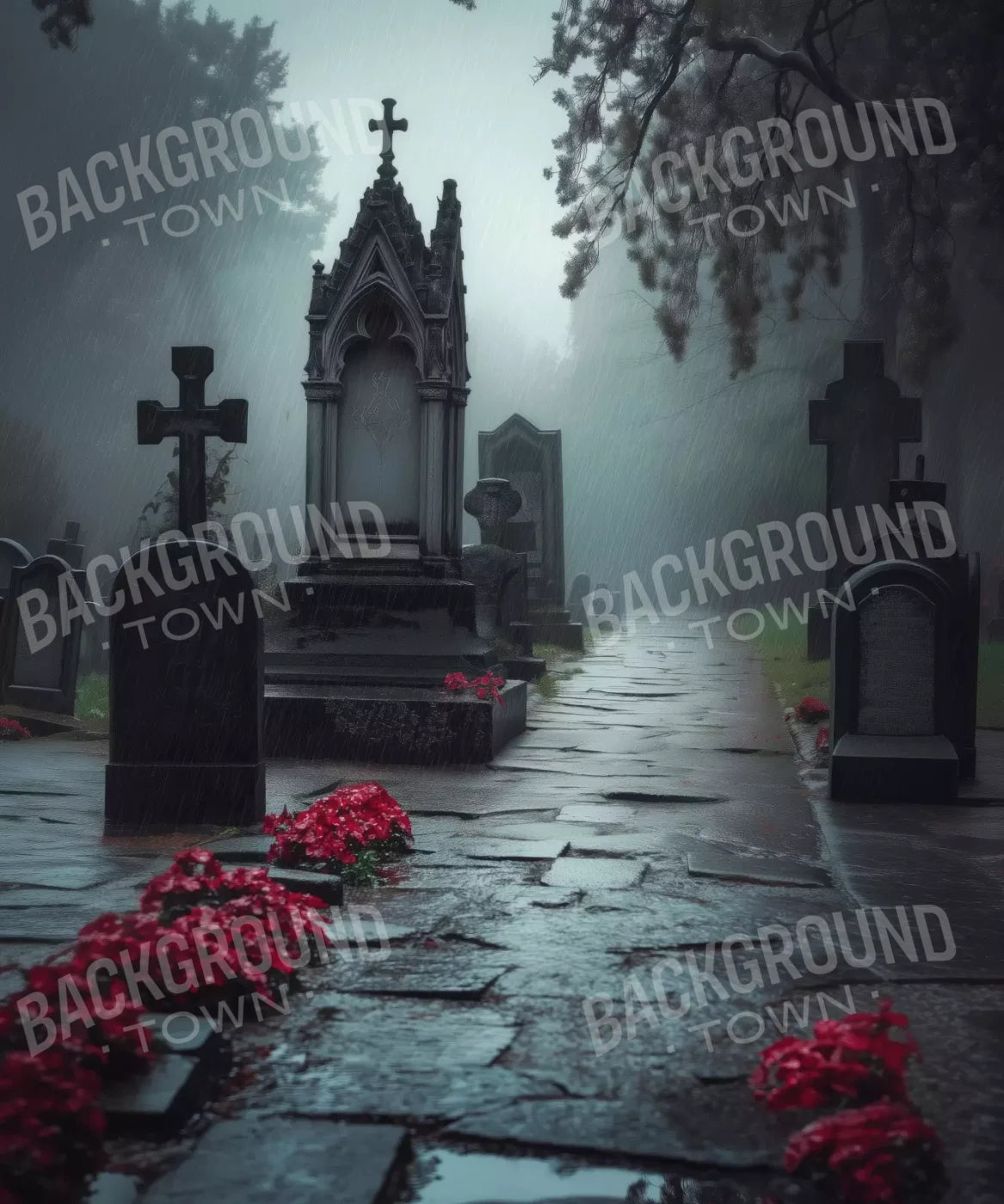 Rainy Old Cemetary 10’X12’ Ultracloth (120 X 144 Inch) Backdrop
