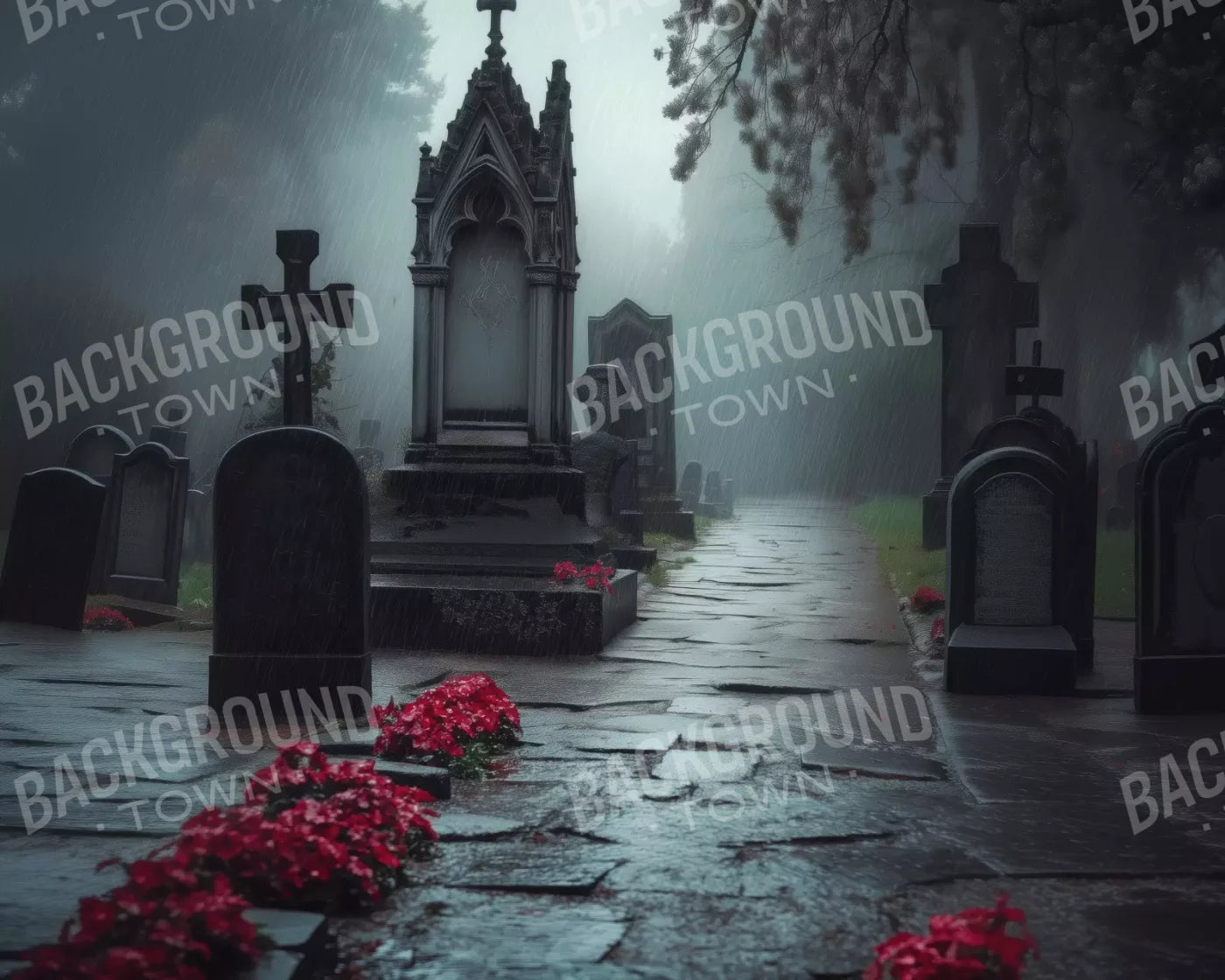 Rainy Old Cemetary 10’X8’ Fleece (120 X 96 Inch) Backdrop