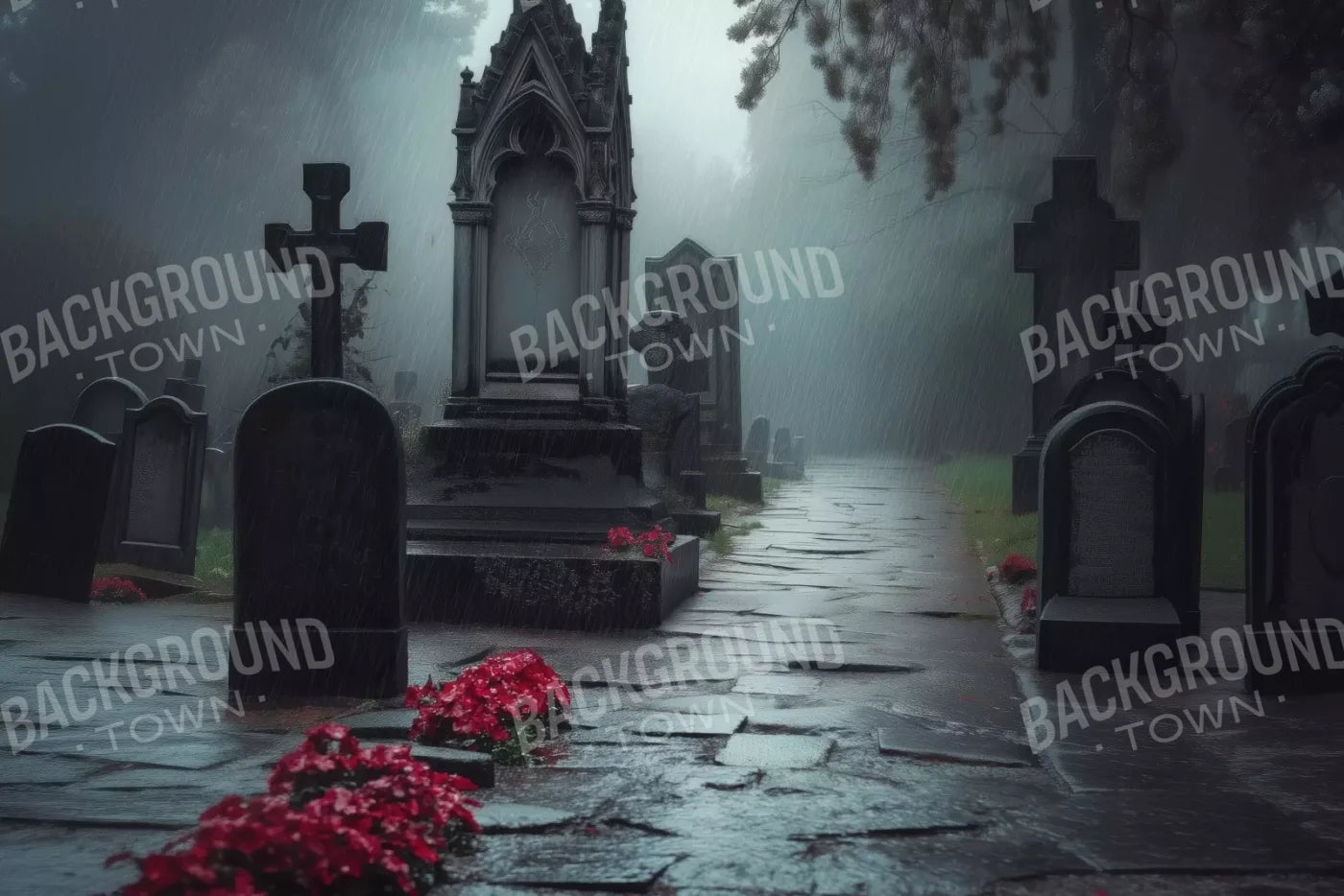Rainy Old Cemetary 12’X8’ Ultracloth (144 X 96 Inch) Backdrop