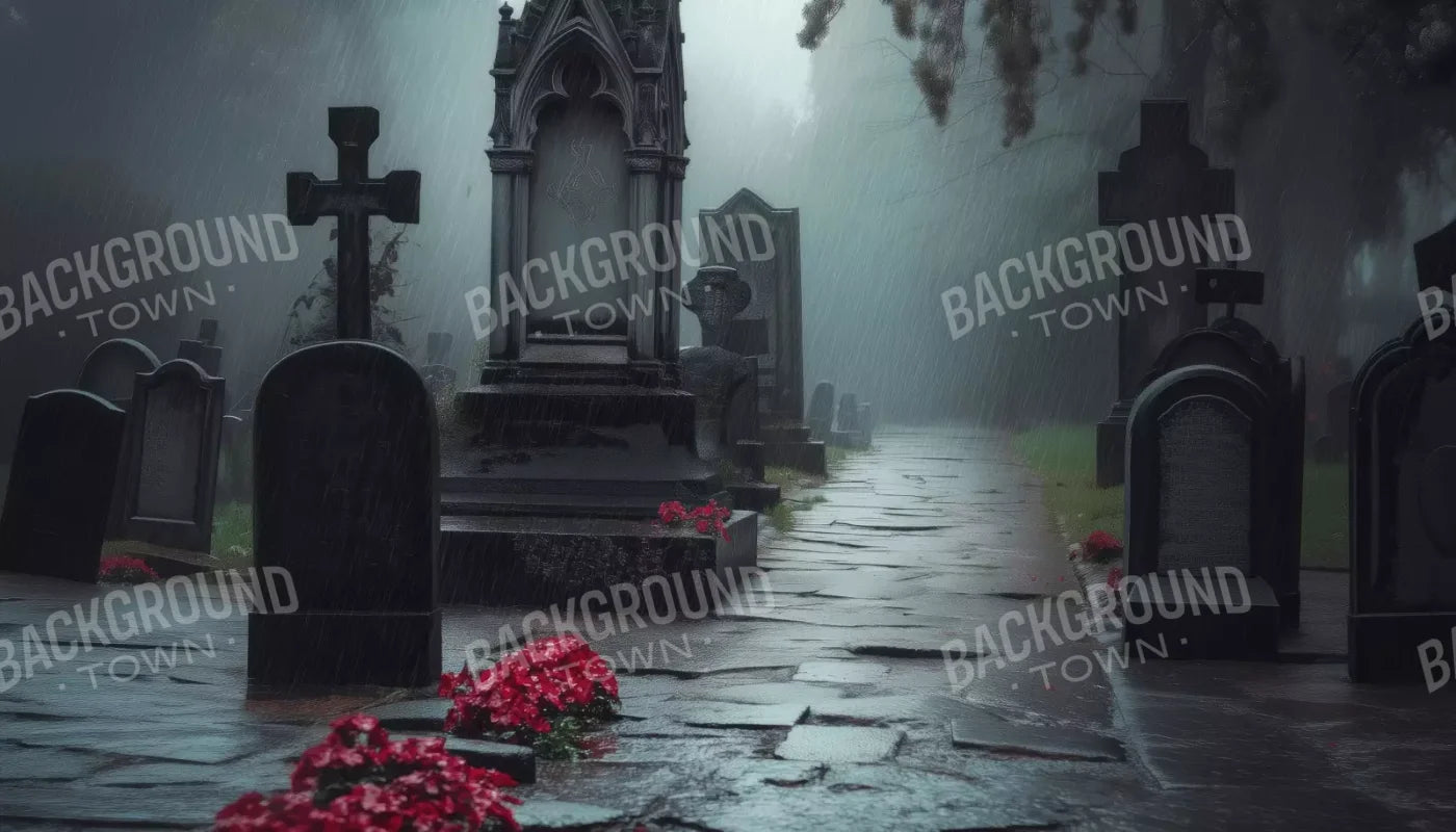 Rainy Old Cemetary 14’X8’ Ultracloth (168 X 96 Inch) Backdrop