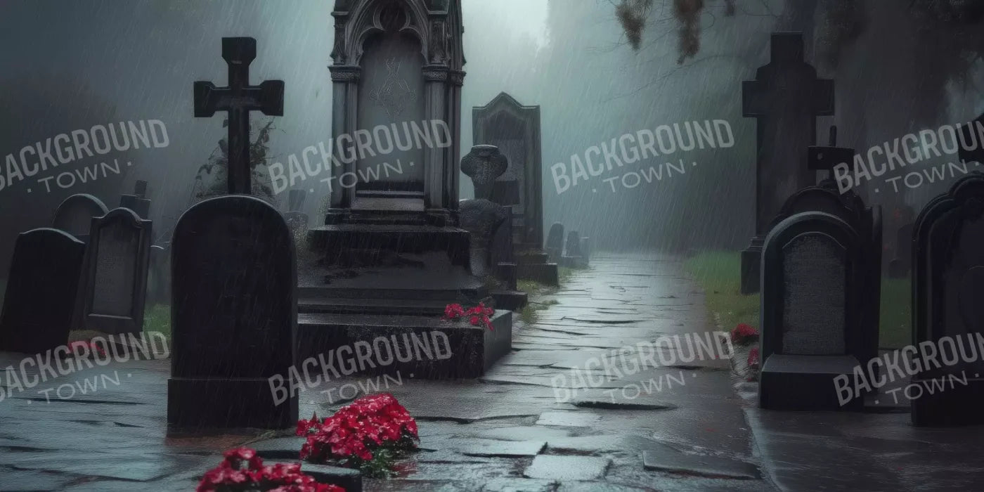 Rainy Old Cemetary 16’X8’ Ultracloth (192 X 96 Inch) Backdrop