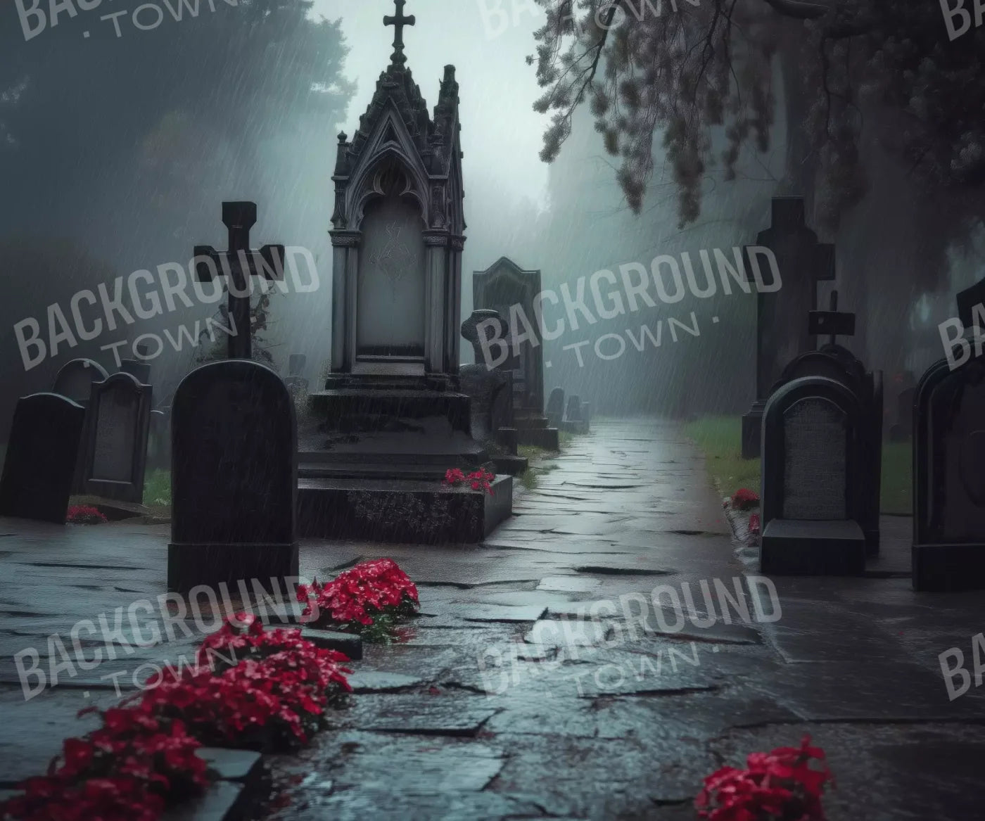 Rainy Old Cemetary 5’X4’2 Fleece (60 X 50 Inch) Backdrop