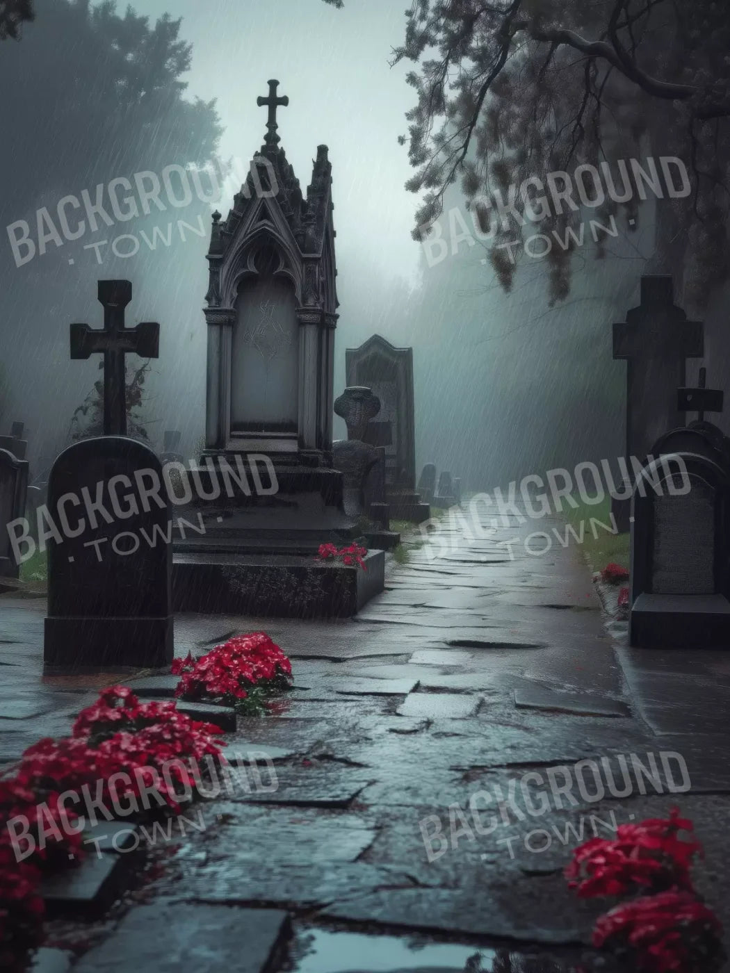 Rainy Old Cemetary 5’X6’8 Fleece (60 X 80 Inch) Backdrop