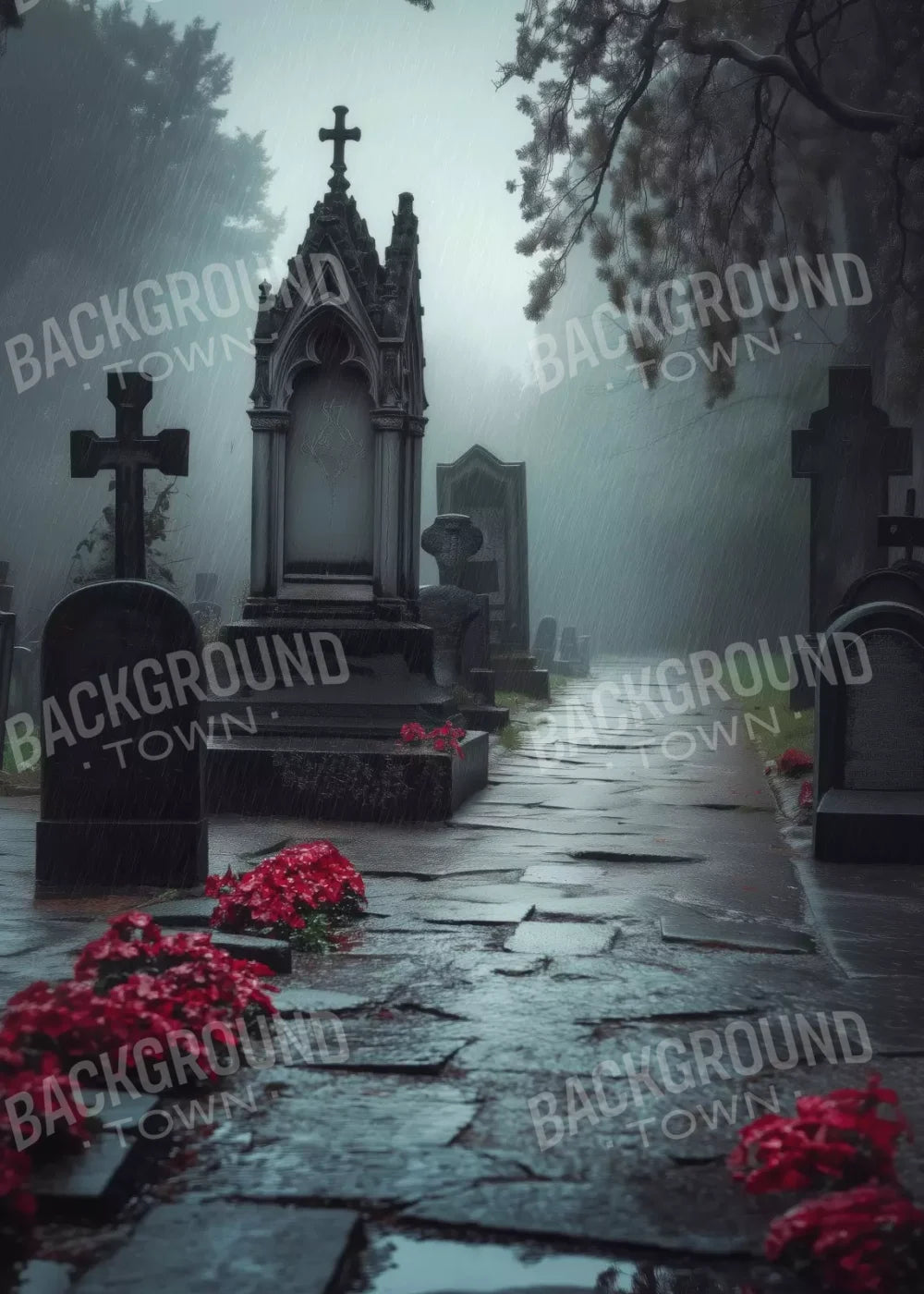 Rainy Old Cemetary 5’X7’ Ultracloth (60 X 84 Inch) Backdrop