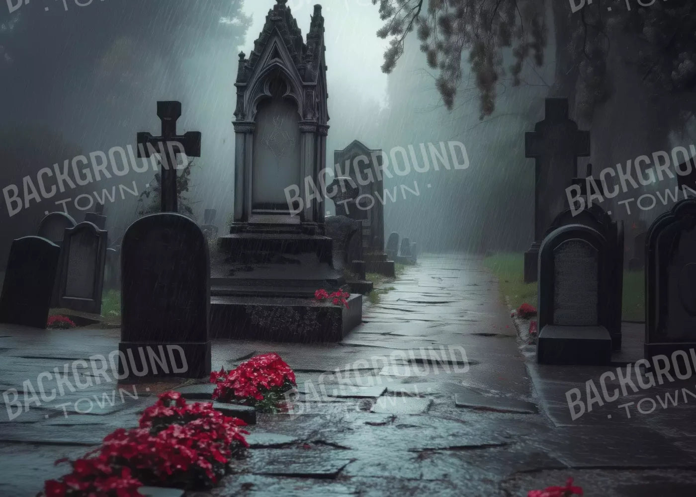 Rainy Old Cemetary 7’X5’ Ultracloth (84 X 60 Inch) Backdrop