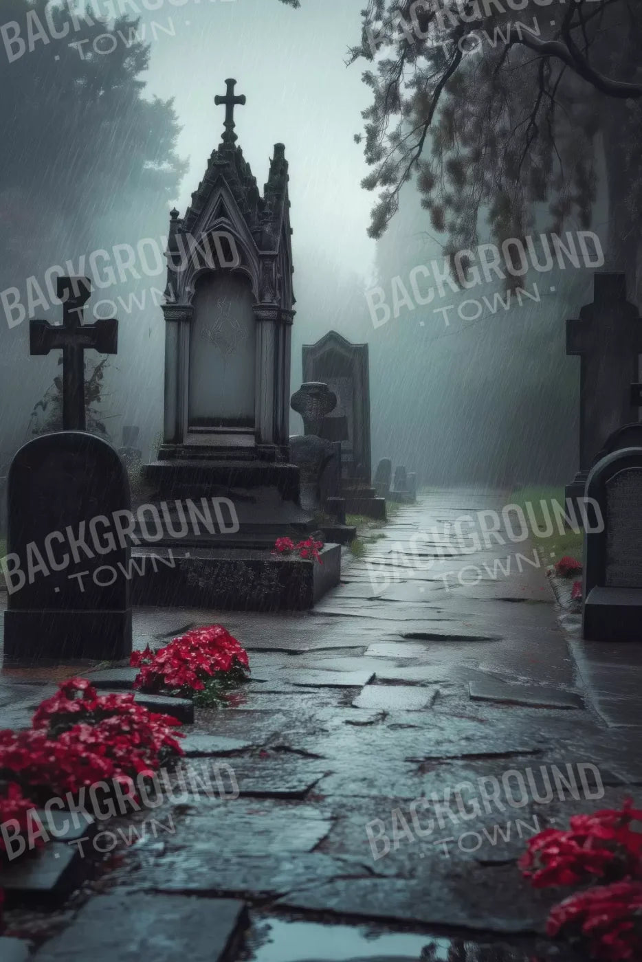 Rainy Old Cemetary 8’X12’ Ultracloth (96 X 144 Inch) Backdrop