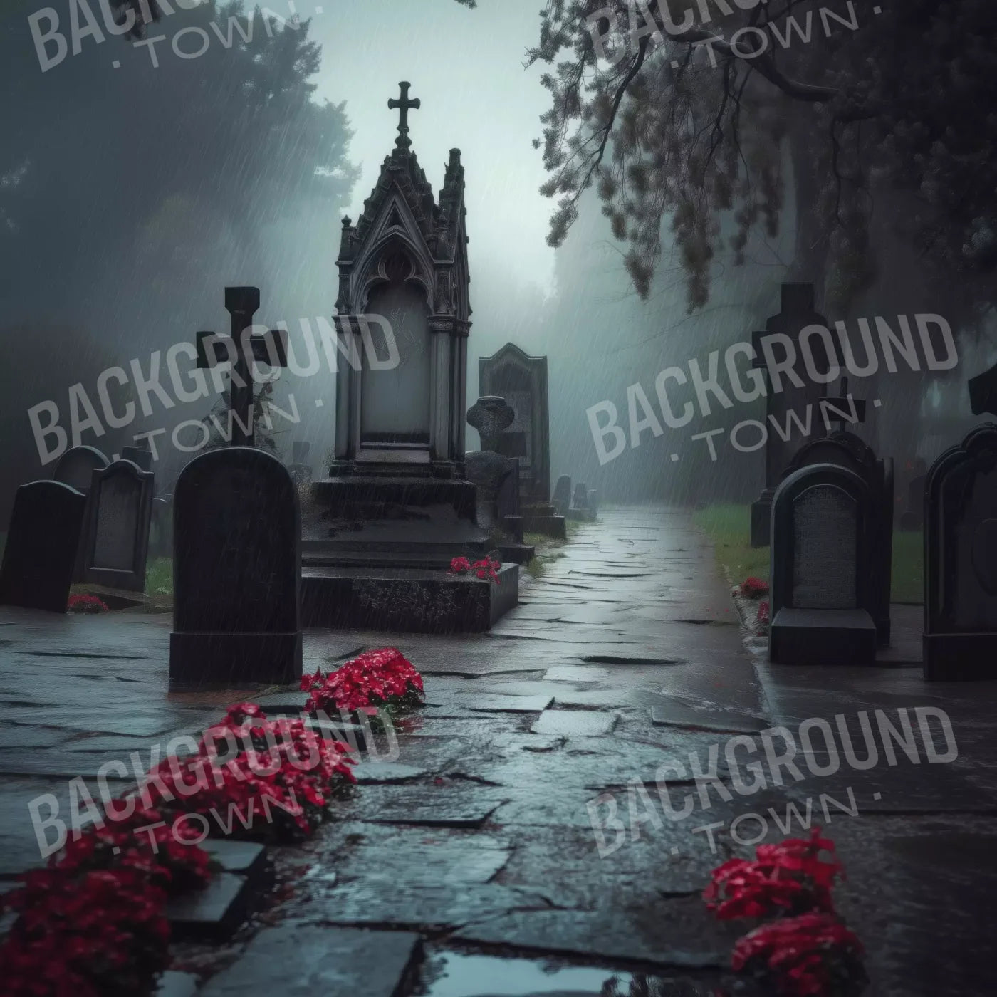 Rainy Old Cemetary 8’X8’ Fleece (96 X Inch) Backdrop