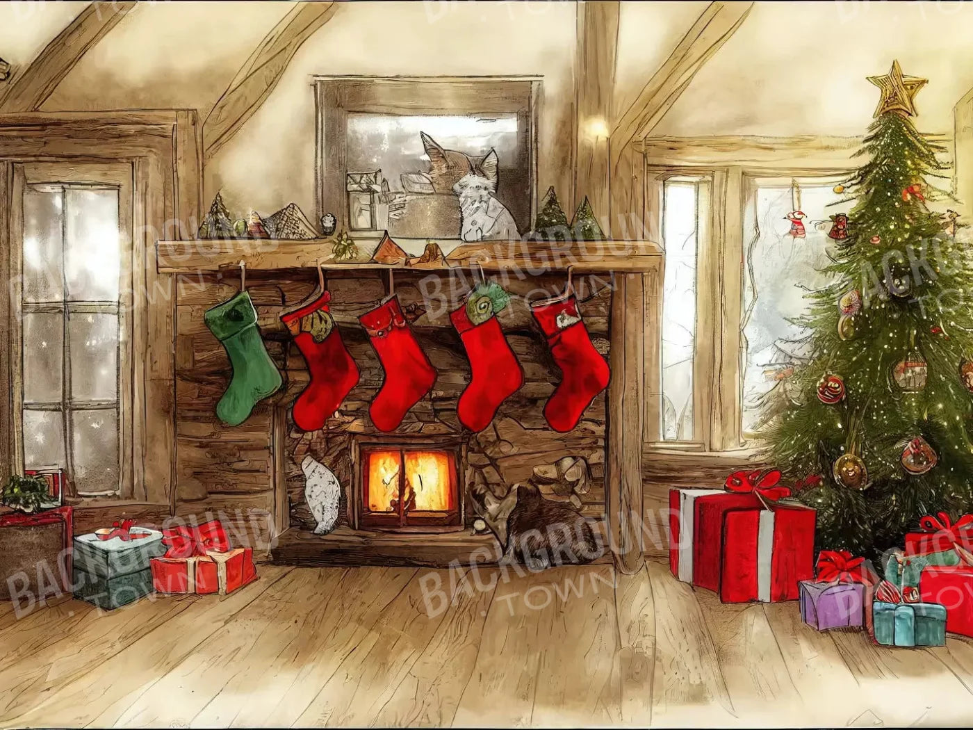 Cartoon Christmas 7X5 Ultracloth ( 84 X 60 Inch ) Backdrop