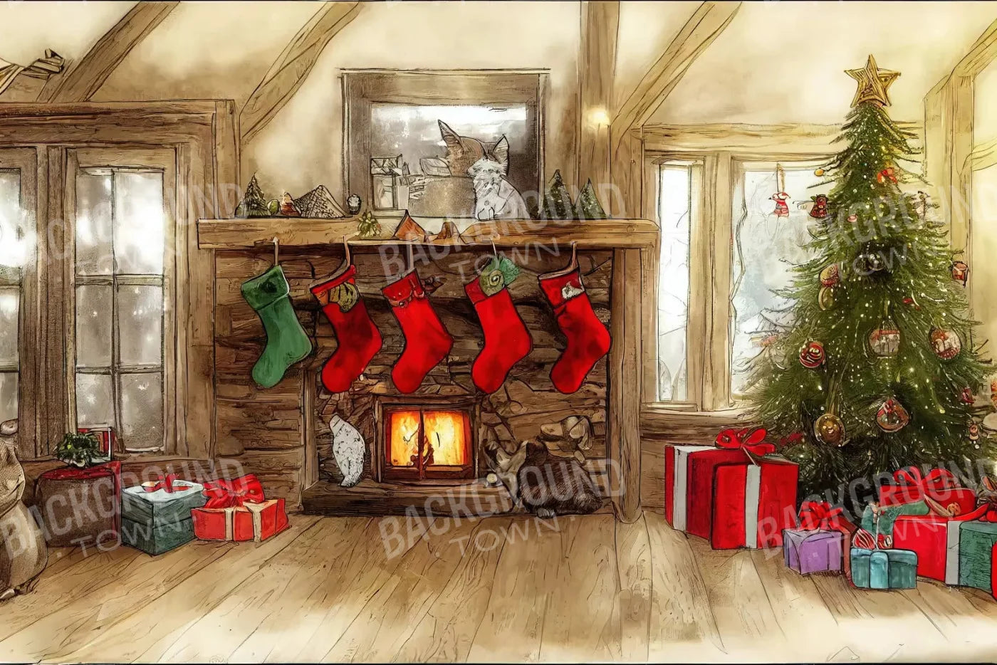 Cartoon Christmas 8X5 Ultracloth ( 96 X 60 Inch ) Backdrop