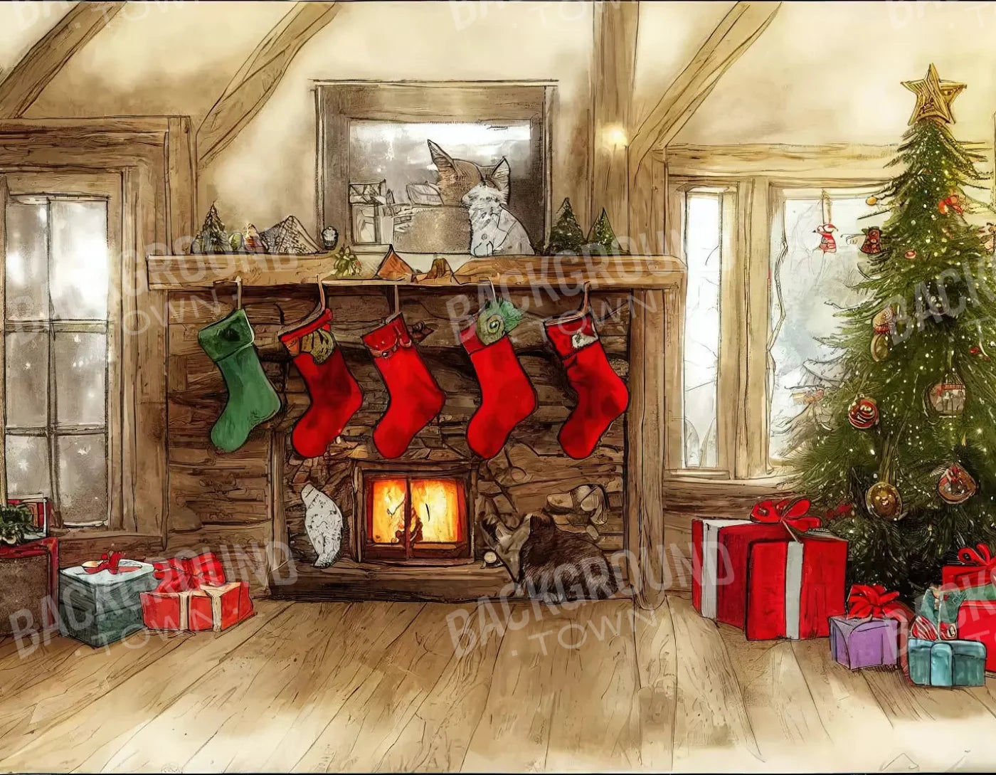 Cartoon Christmas 8X6 Fleece ( 96 X 72 Inch ) Backdrop