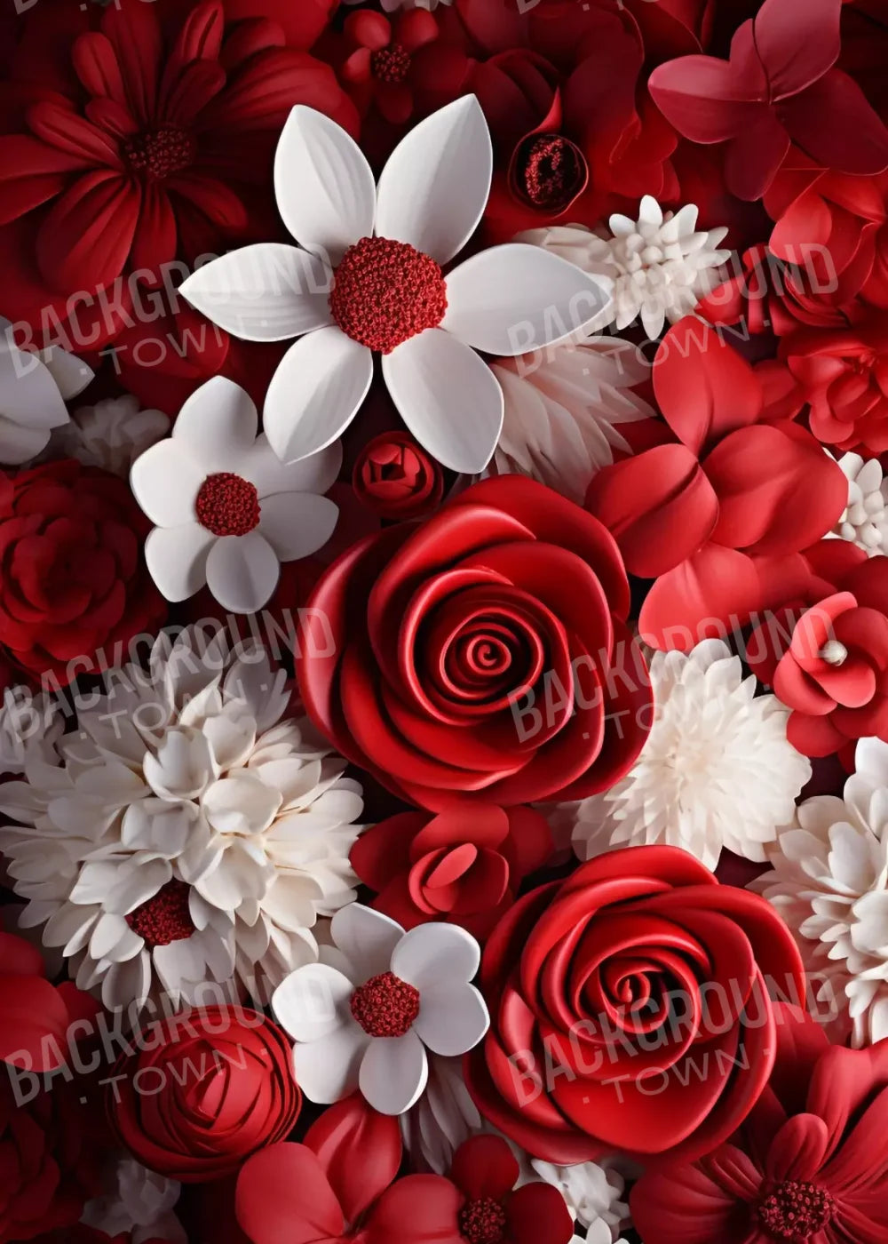 Red And White Floral 5X7 Ultracloth ( 60 X 84 Inch ) Backdrop
