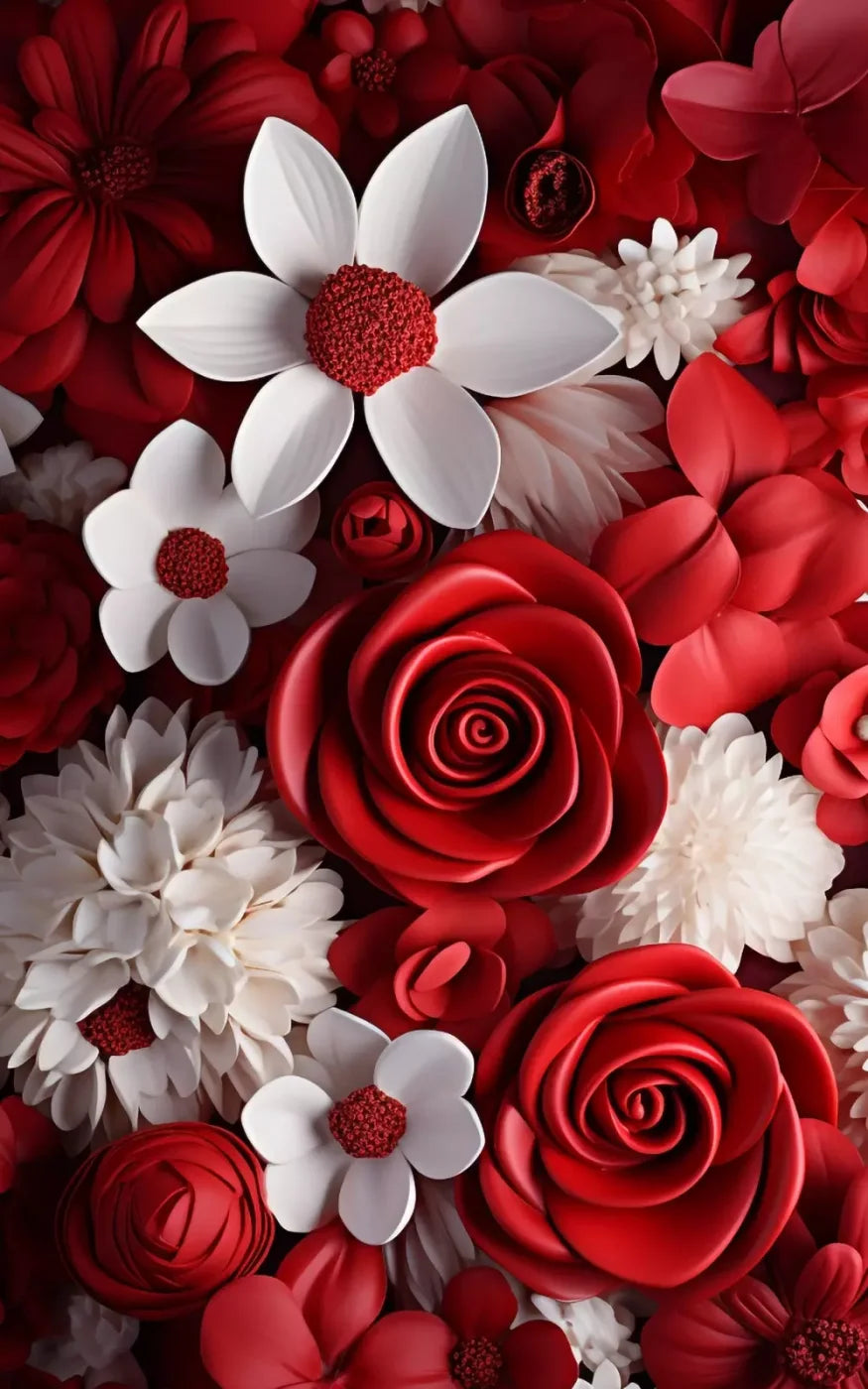 Red And White Floral 5X8 Ultracloth ( 60 X 96 Inch ) Backdrop