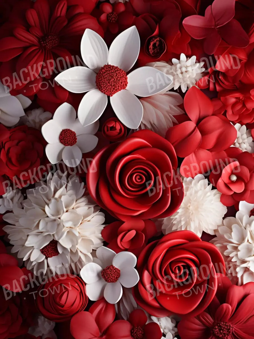 Red And White Floral 6X8 Fleece ( 72 X 96 Inch ) Backdrop