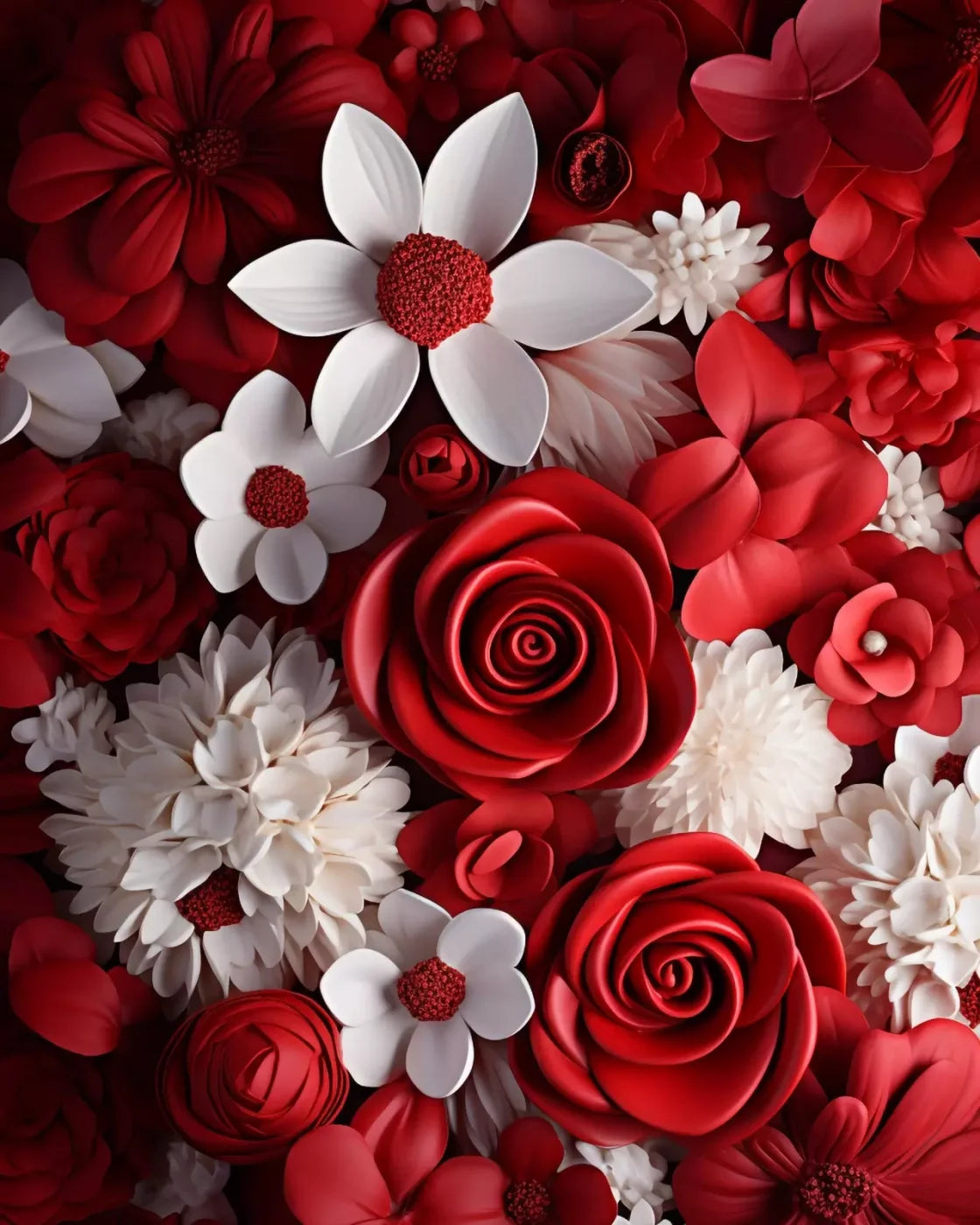 Red And White Floral 8X10 Fleece ( 96 X 120 Inch ) Backdrop