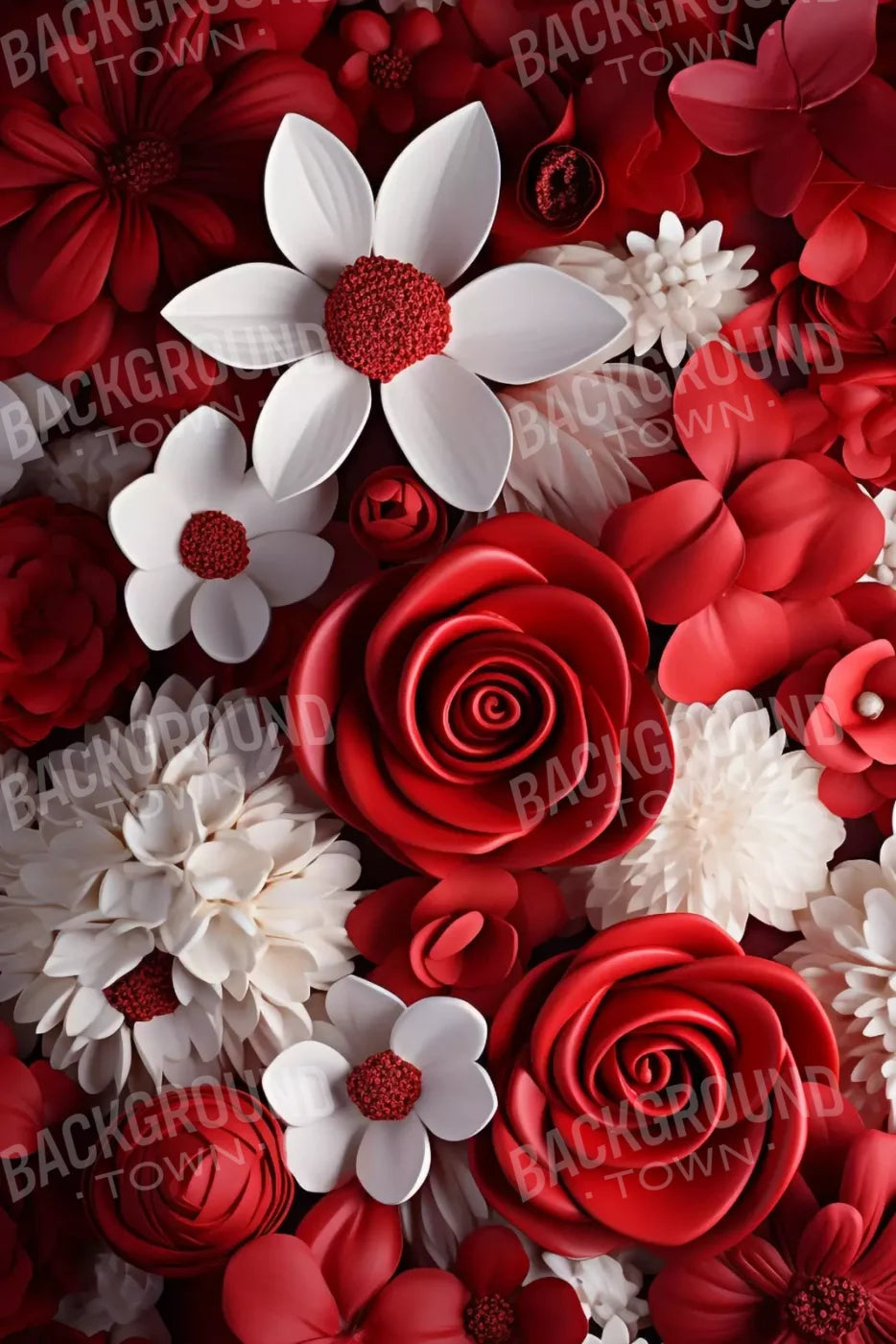 Red And White Floral 8X12 Ultracloth ( 96 X 144 Inch ) Backdrop