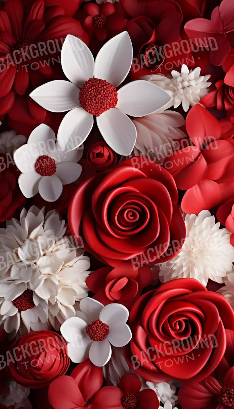 Red And White Floral 8X14 Ultracloth ( 96 X 168 Inch ) Backdrop