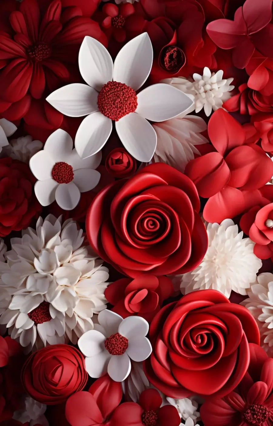 Red And White Floral 9X14 Ultracloth ( 108 X 168 Inch ) Backdrop