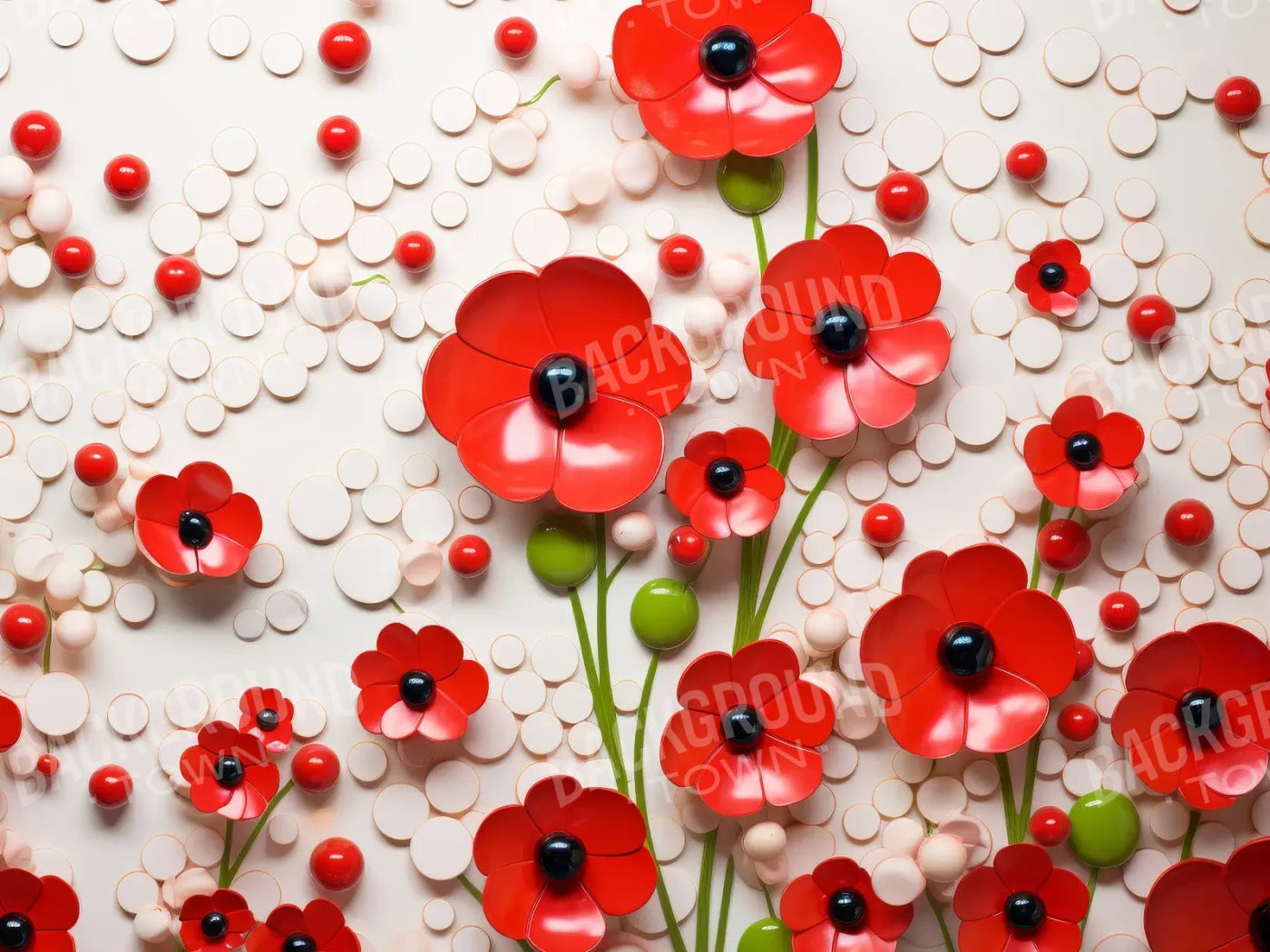 Red Flowers 8’x6’ Fleece (96 x 72 inch) Backdrop