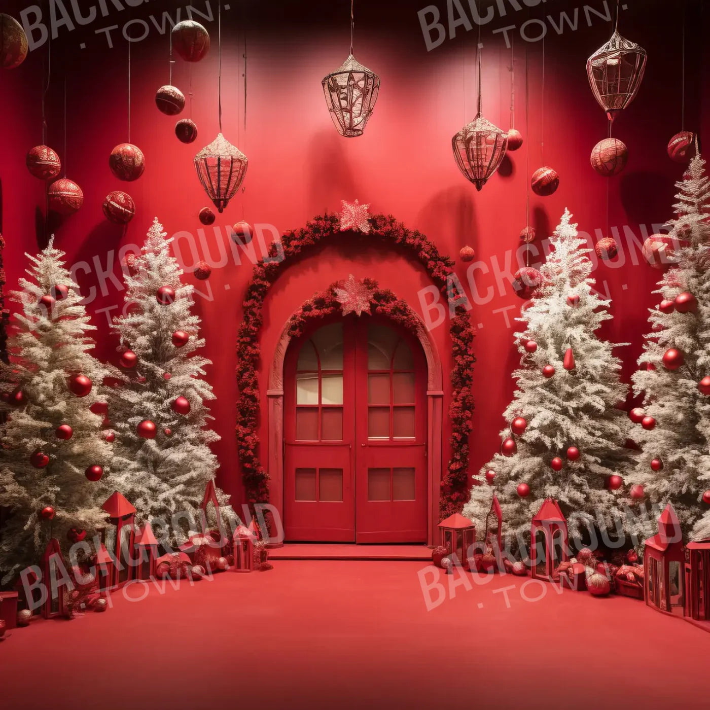 Red Room Christmas 8’x8’ Fleece (96 x 96 inch) Backdrop
