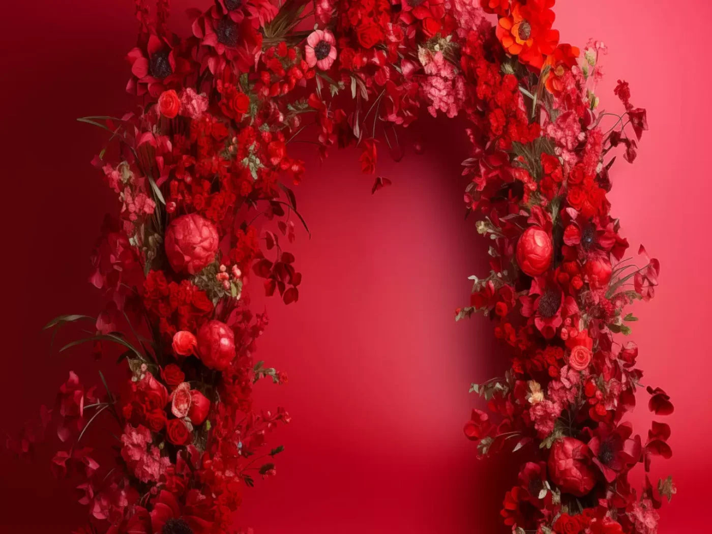 Red Studio Floral Arch 6’8X5’ Fleece (80 X 60 Inch) Backdrop