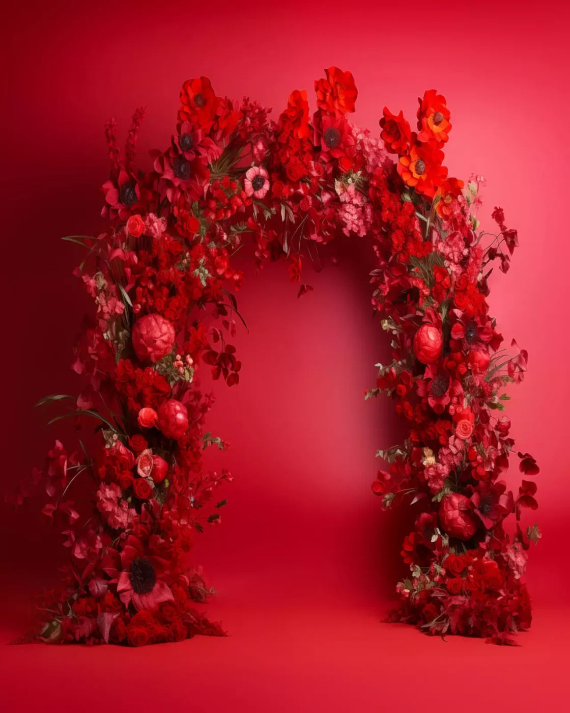 Red Studio Floral Arch 8’X10’ Fleece (96 X 120 Inch) Backdrop