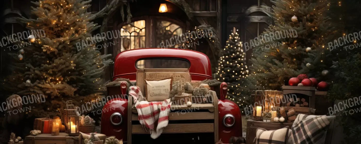 Red Truck Holiday At Cabin Ii 20’X8’ Ultracloth (240 X 96 Inch) Backdrop