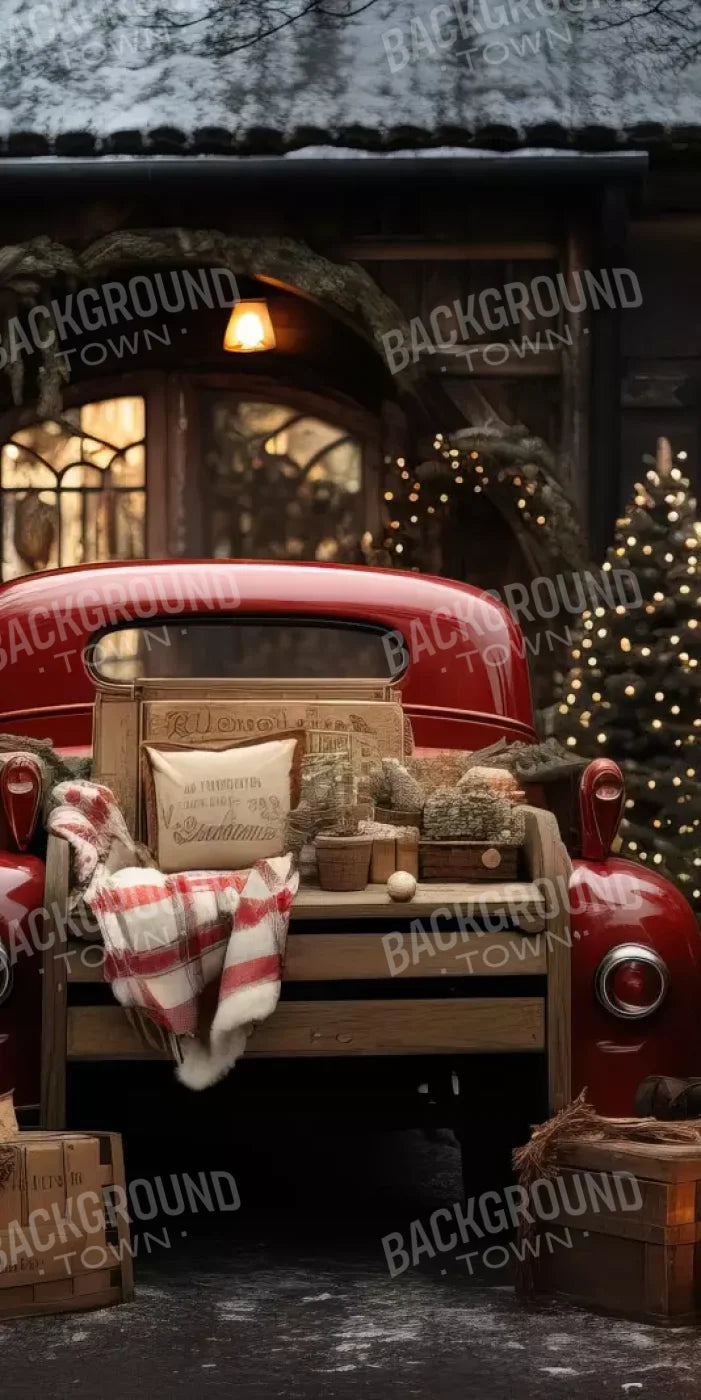 Red Truck Holiday At Cabin Ii 8’X16’ Ultracloth (96 X 192 Inch) Backdrop