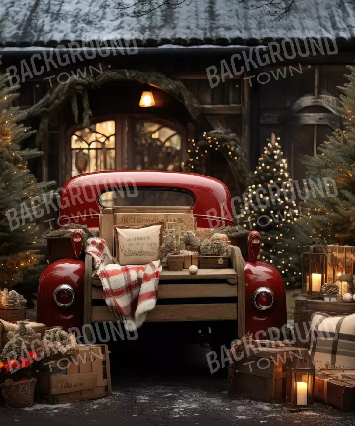 Red Truck Holiday At Cabin Ii 10’X12’ Ultracloth (120 X 144 Inch) Backdrop