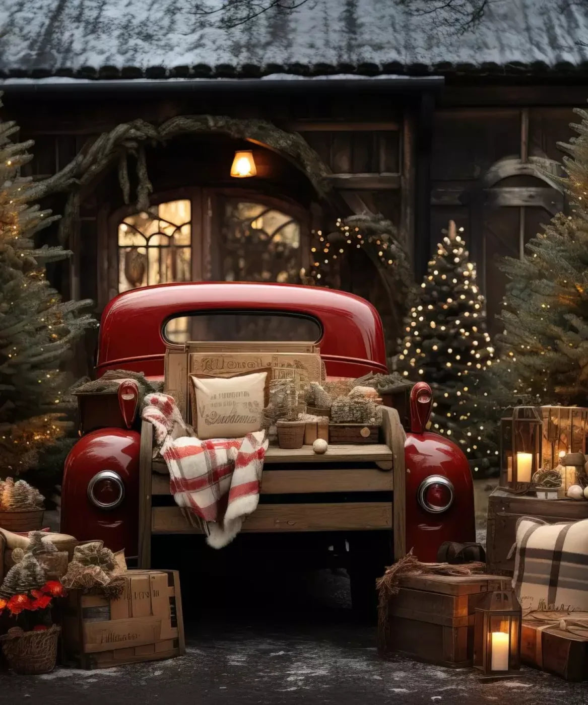 Red Truck Holiday At Cabin Ii 10’X12’ Ultracloth (120 X 144 Inch) Backdrop