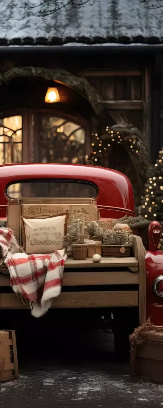 Red Truck Holiday At Cabin Ii 8’X20’ Ultracloth (96 X 240 Inch) Backdrop