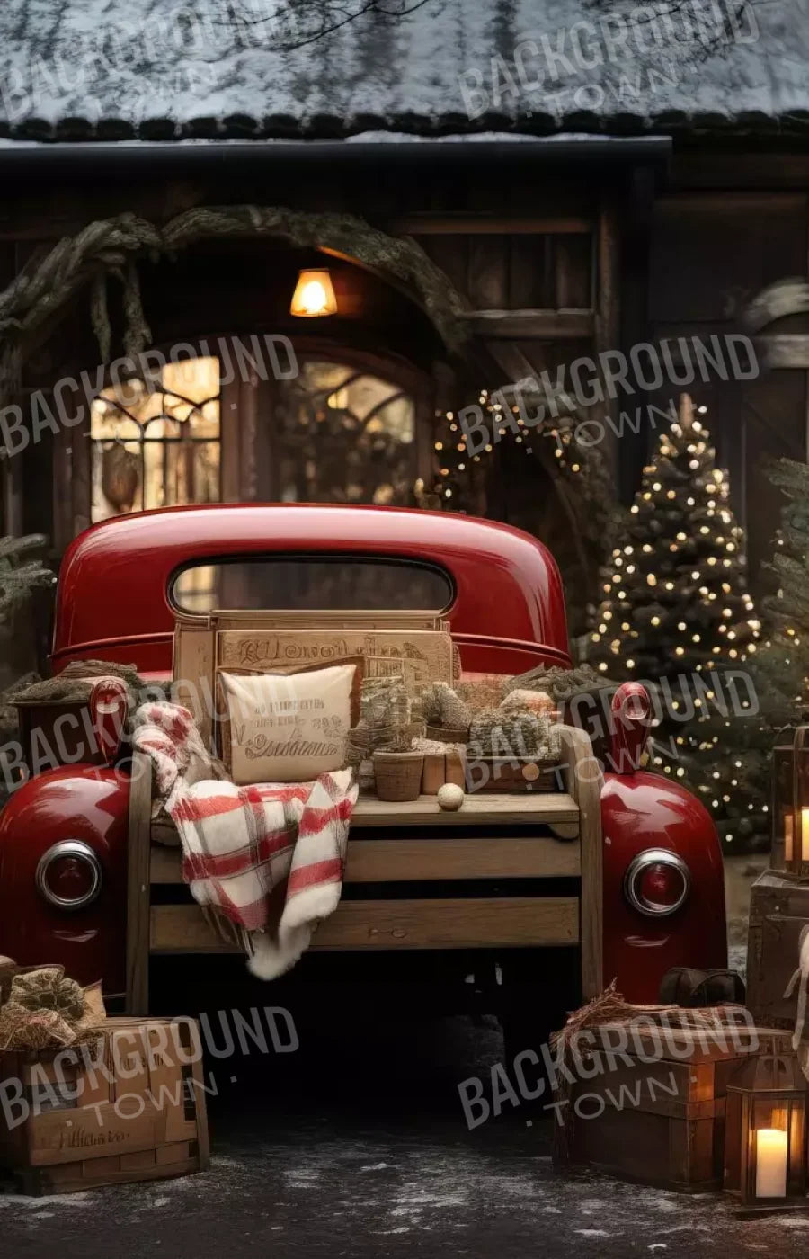 Red Truck Holiday At Cabin Ii 9’X14’ Ultracloth (108 X 168 Inch) Backdrop