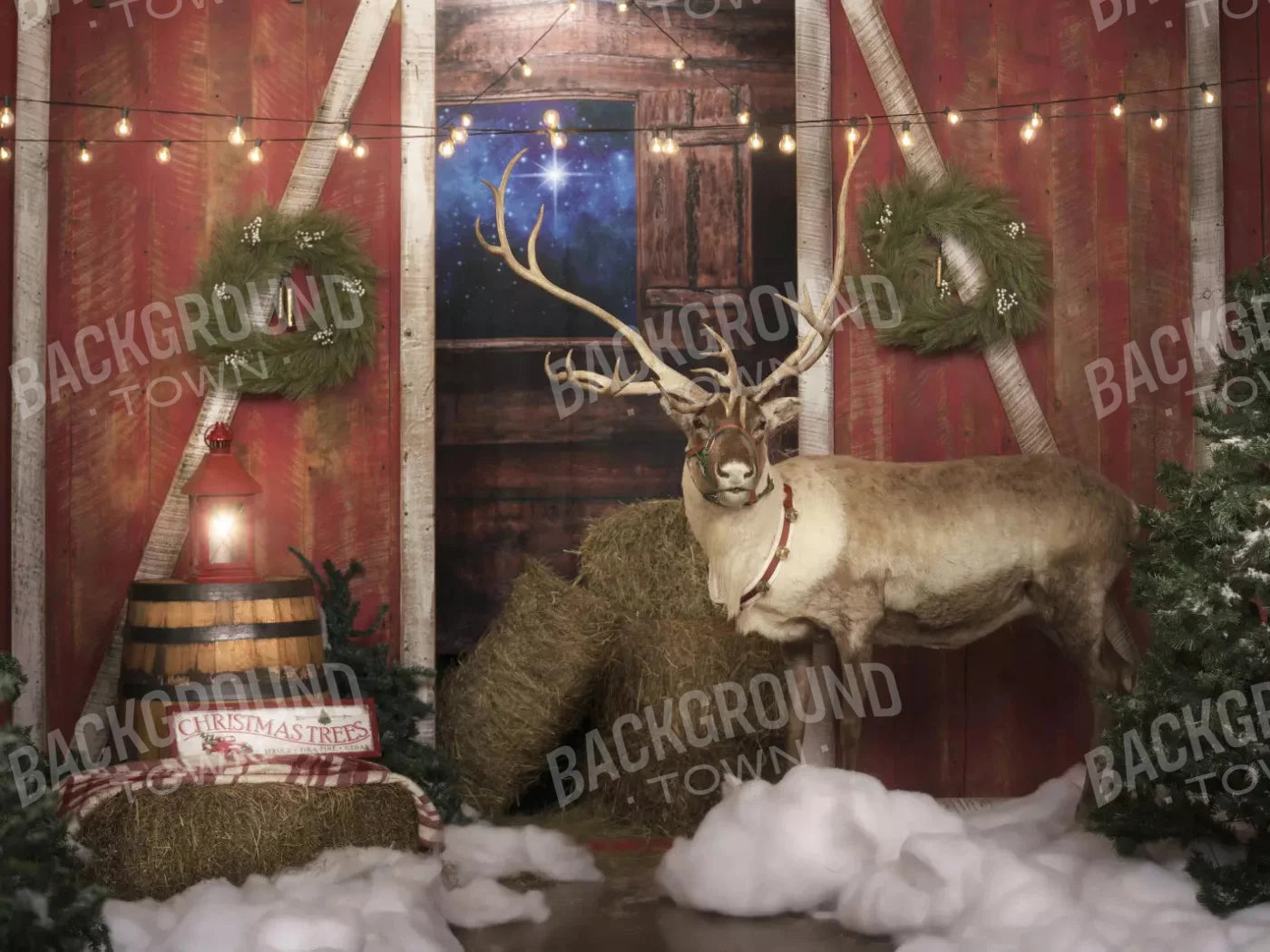 Reindeer Barn 10X8 Fleece ( 120 X 96 Inch ) Backdrop