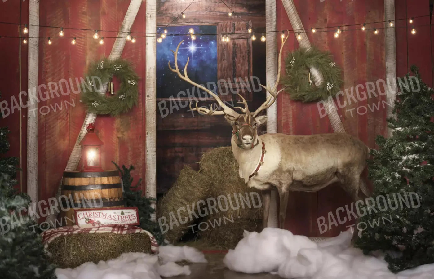 Reindeer Barn 12X8 Ultracloth ( 144 X 96 Inch ) Backdrop