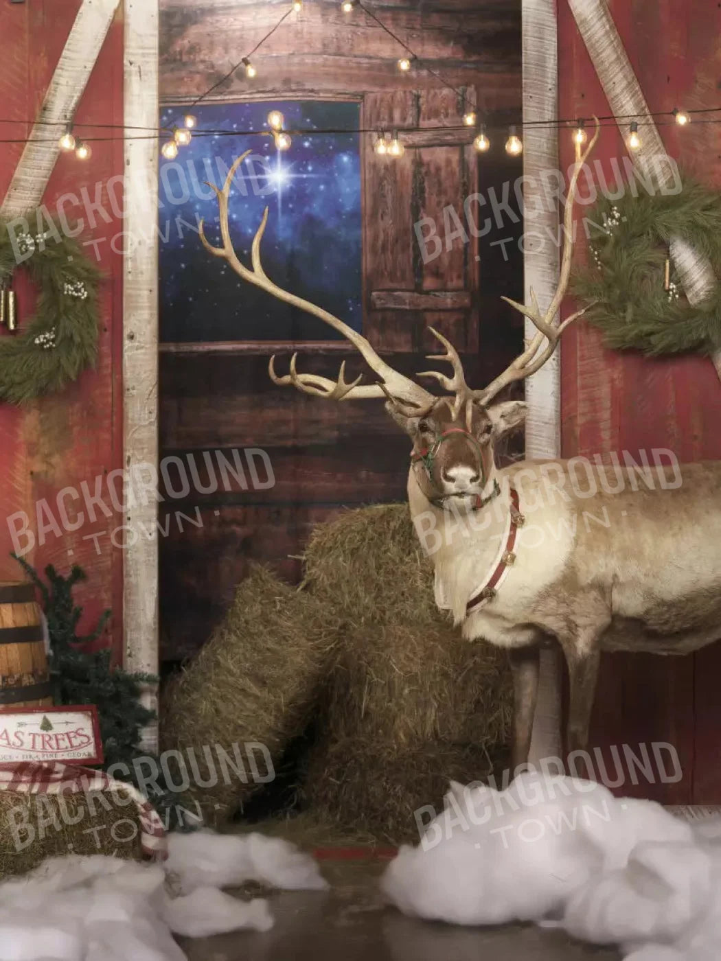 Reindeer Barn 5X68 Fleece ( 60 X 80 Inch ) Backdrop