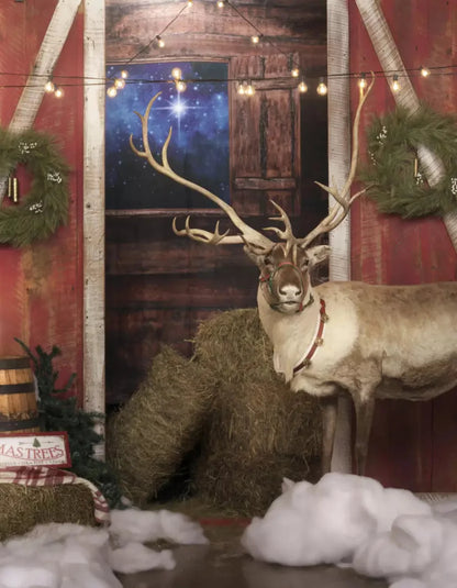 Reindeer Barn 6X8 Fleece ( 72 X 96 Inch ) Backdrop