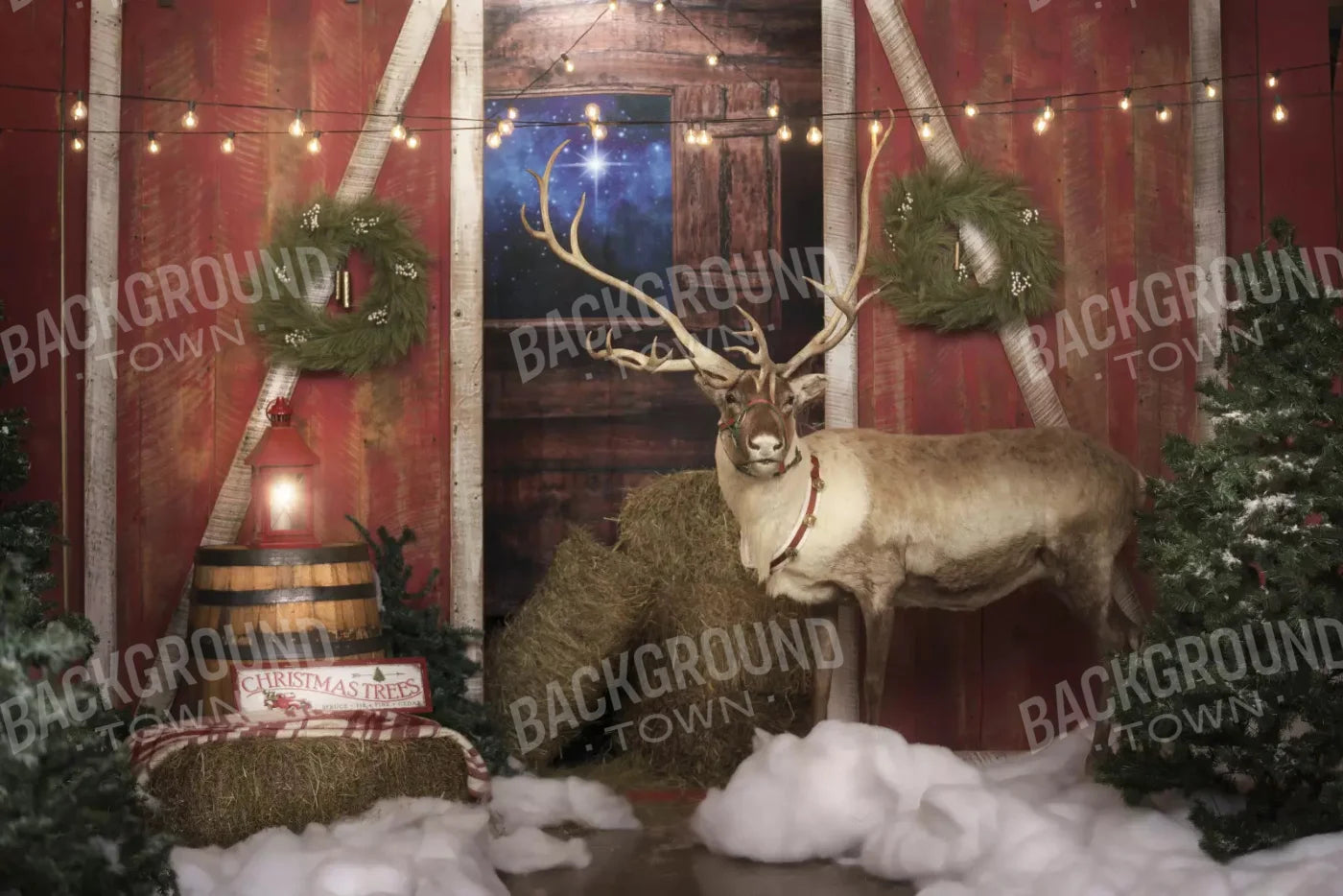 Reindeer Barn 8X5 Ultracloth ( 96 X 60 Inch ) Backdrop