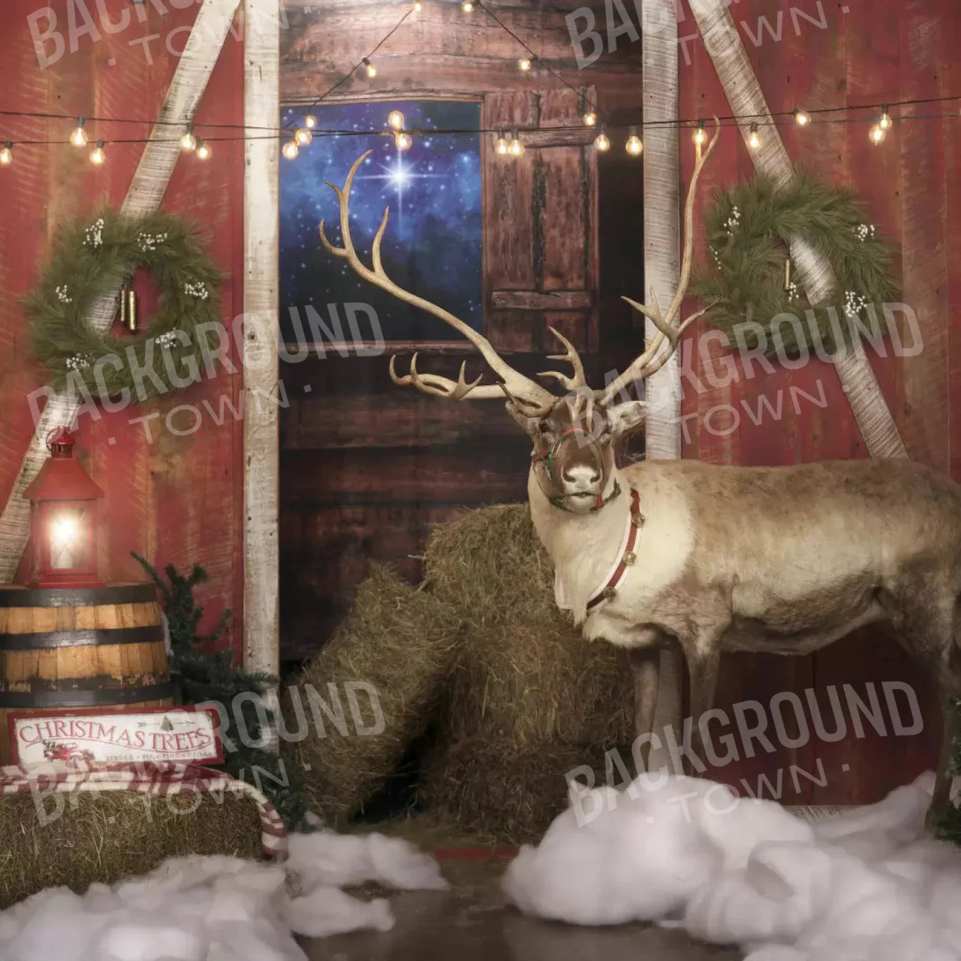 Reindeer Barn 8X8 Fleece ( 96 X Inch ) Backdrop