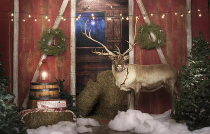 Reindeer Barn 12X8 Ultracloth ( 144 X 96 Inch ) Backdrop