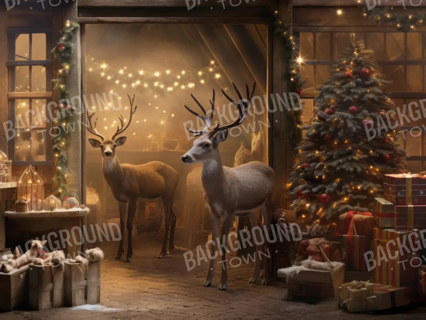 Reindeer Stable 8’x6’ Fleece (96 x 72 inch) Backdrop